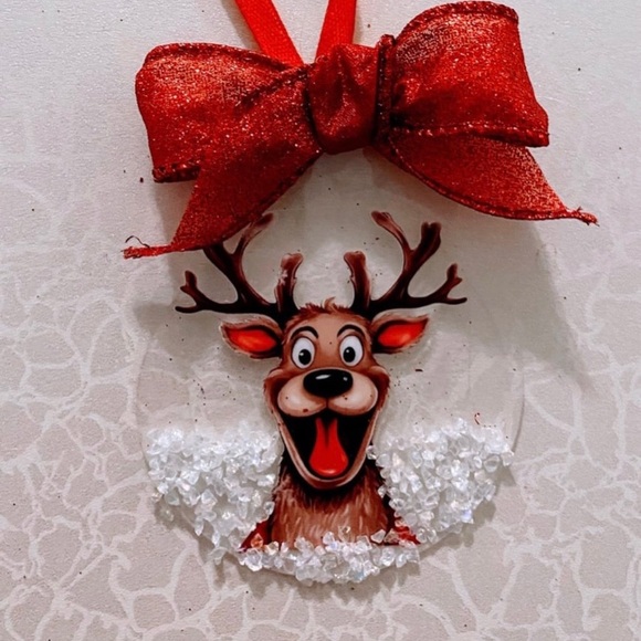 Festive Reindeer Ornament with Red Bow - Picture 1 of 2